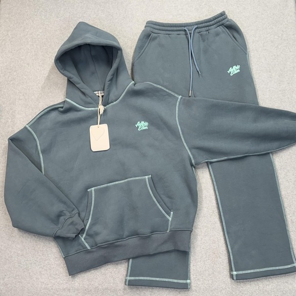 Aelfric Eden Hoodie Mens S Blue Pullover Fleece Relaxed Fit Logo Kangaroo Pocket